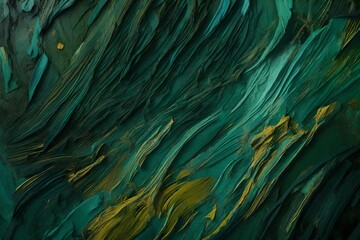 Closeup of abstract rough colorfuldark green art painting texture background wallpaper, with oil or...