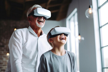 Senior and Child Sharing Virtual Reality Moments