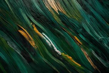 Closeup of abstract rough colorfuldark green art painting texture background wallpaper, with oil or acrylic brushstroke waves, pallet knife paint on canvas