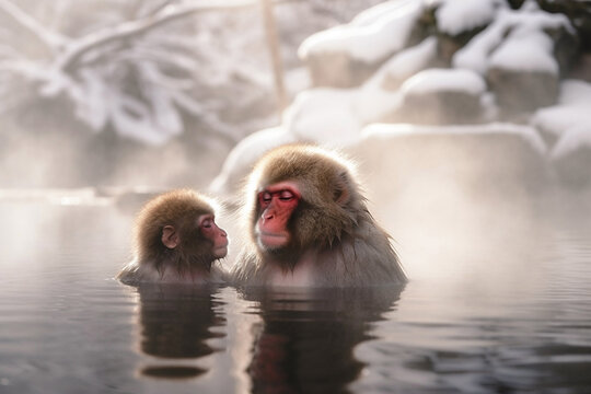 Snow Monkey in a natural hot spring 