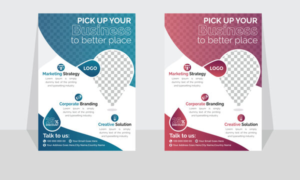 Corporate modern business flyer template design set, minimal business flyer templete or eye catching flyer design, flyer in A4 with colorful business proposal, modern with red and blue flyer