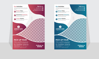 Corporate modern business flyer template design set, minimal business flyer templete or eye catching flyer design, flyer in A4 with colorful business proposal, modern with red and blue flyer