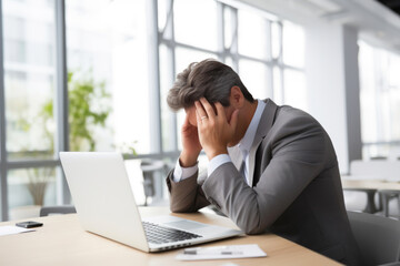 Work Burnout: Businessman Overwhelmed by Laptop