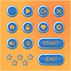 UI buttons icons set. Isolated vector illustration of mobile game sprites. Design elements, menu and assets for user interface. Flat sprite sheet. For game, arcade, sticker, application