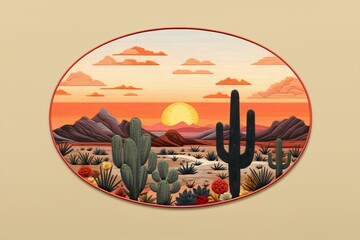 Desert Twilight: Cacti at Sunset Embroidery Art, Generative AI