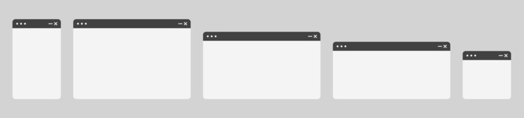  Web Browser, App Frame Mockup. Grey, white, black OS search window template. Website page (Full Vector) 