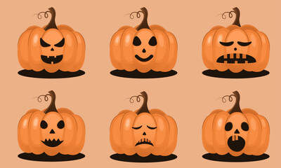 Halloween pumpkin set. Pumpkin carved for Halloween. Patern. Vector illustration