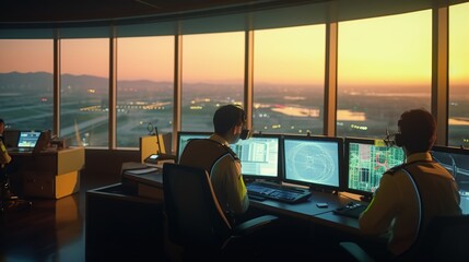 a man works in an air traffic tower