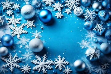 Fototapeta na wymiar Christmas holidays; Blu snowy background copy space for text