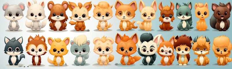 Set of cartoon animals on a light background. - Powered by Adobe