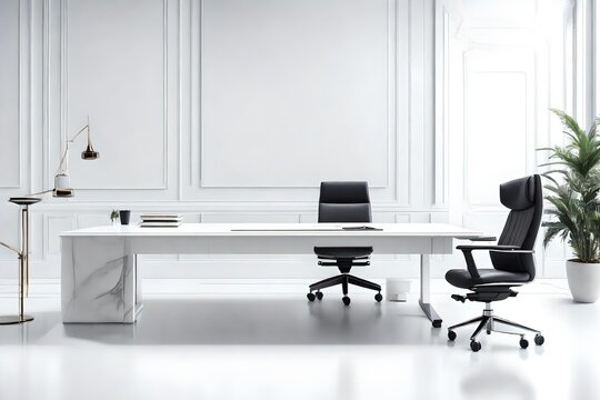 luxery office interior, executive chair and  white charis and table, white background