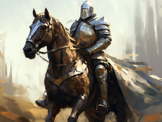 Fototapeta premium Knight in armor on horseback. Digital art.