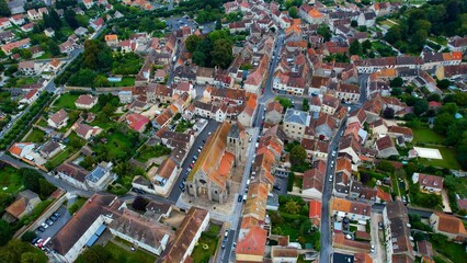 Aerial view around the town Rozay-en-Brie in France on a sunny summer day.