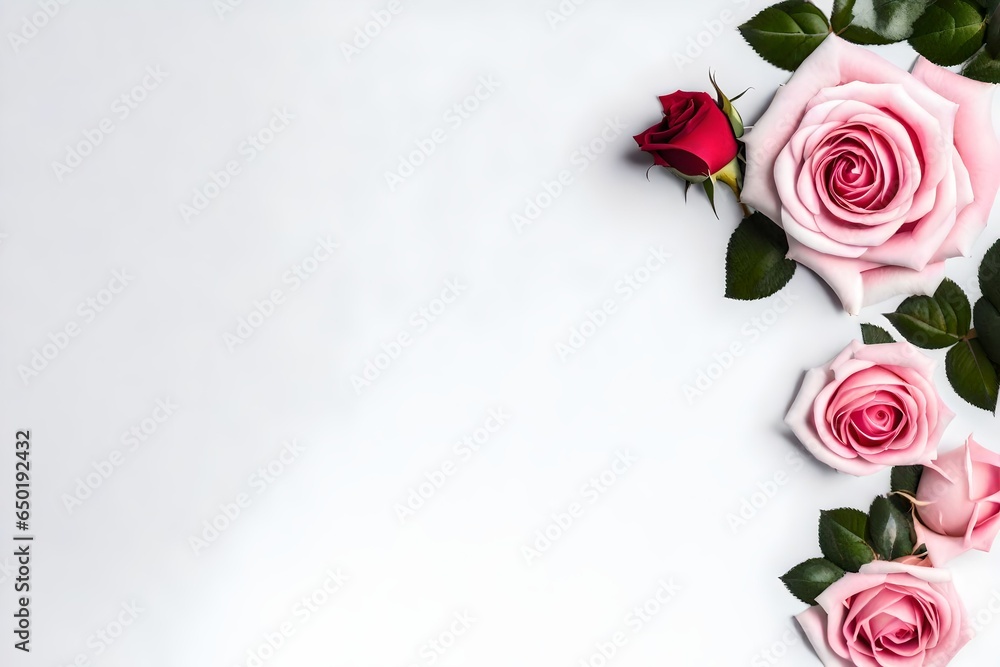 Poster spring in the two side of corner on a white background rose of copy space for text