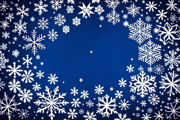 Snowflakes frame with dark blue background for Christmas and New Year or winter season template for inviation, greeting card, holiday poster, banner