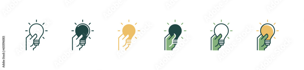 Fototapete hand holding a shining lightbulb get idea icon vector problem solved business creative thinking symb