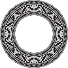 Vector monochrome black round Yakut ornament. Endless circle, border, frame of the northern peoples of the Far East.