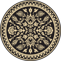 Obraz premium Vector gold and black round Turkish ornament. Ottoman circle, ring, frame.