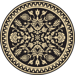 Vector gold and black round Turkish ornament. Ottoman circle, ring, frame.