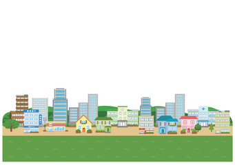 街のイラスト素材（コピースペース）