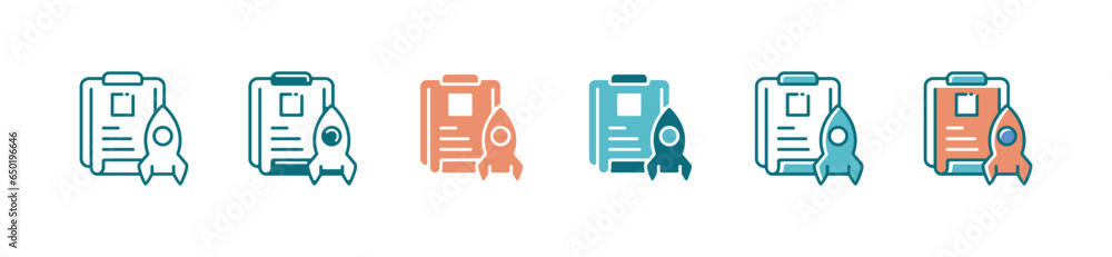 Wall mural project idea clipboard with rocket launch icon vector business innovation startup product document s