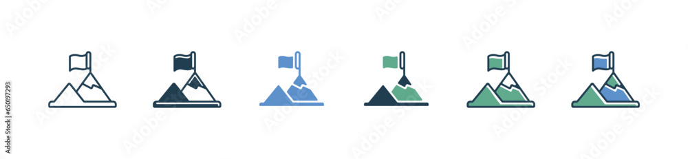 Poster mountain pathway to summit goal flag icon vector business target competitive career success motivati