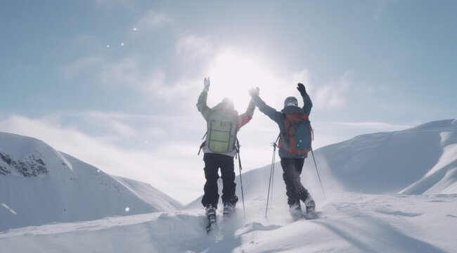 Skiers, winter fun, created with Generative AI technology