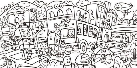 Urban theme doodles  black and white doodles  cute fun doodles