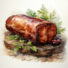 Watercolor Yule Log Sausage Roll  Illustration, Generative Ai