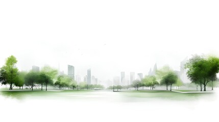 Green urban area planning. Sketch of an empty city park, devoid of people, isolated on a clean white background. The sketch features trees and captures the serene atmosphere of a quiet city park. - obrazy, fototapety, plakaty
