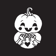 Baby Jack-O-Lantern Pumpkin Head with candy illustration for Halloween white on black background