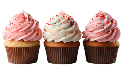 Cupcakes isolated PNG. Cupcakes Png. Cupcake with white icing and sprinkles. Cupcake with strawberry icing. Strawberry Cupcake PNG Vanilla cupcake PNG
