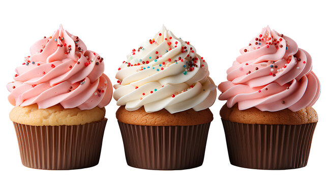 Cupcakes Isolated PNG. Cupcakes Png. Cupcake With White Icing And Sprinkles. Cupcake With Strawberry Icing. Strawberry Cupcake PNG Vanilla Cupcake PNG