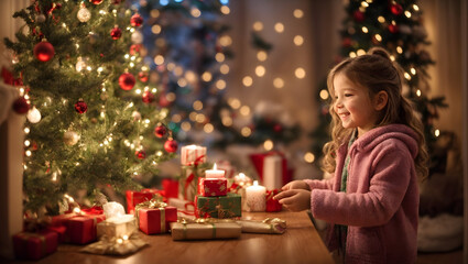 girl decorating the christmas tree