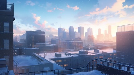 屋上から街並み（冬）