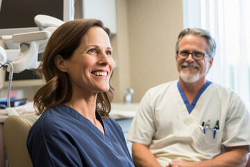 A patient, appreciative of the dentist's guidance, listens intently to a proposed oral care plan