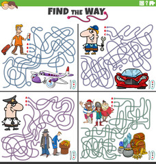 find the way maze games set with people characters