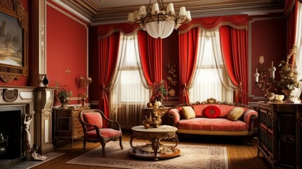 Fototapeta na wymiar Interior of a cozy room in Empire style