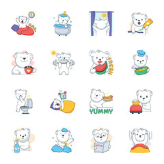 Fototapeta premium Cute Collection of Good Morning Bear Flat Stickers