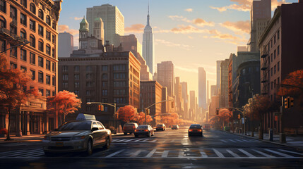 New york city street in the morning  - obrazy, fototapety, plakaty