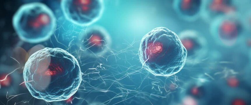 Anamorphic video animation of the activity of neurons and synapses. Neural connections in outer space, radioactivity, neurotransmitters, brain, axons. Mind concept.