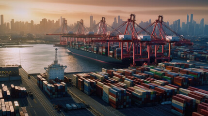 International trade at a large container terminal and harbor