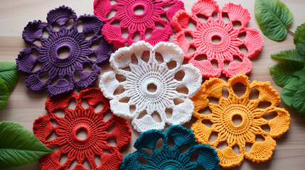 Yarn for crochet and knitted openwork napkins - obrazy, fototapety, plakaty