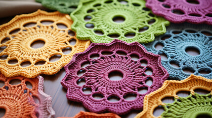 Yarn for crochet and knitted openwork napkins - obrazy, fototapety, plakaty