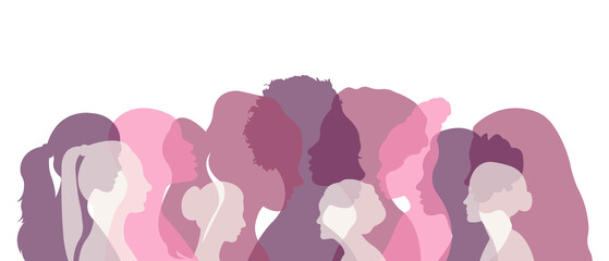Silhouettes of women of different nationalities standing side by side.