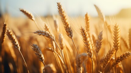 a close up of a field of wheat - obrazy, fototapety, plakaty