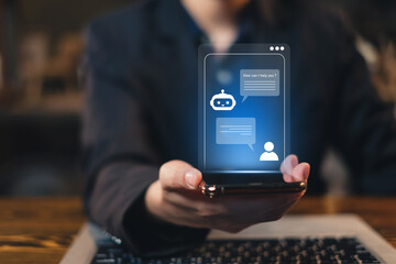 Online artificial intelligence or Ai live Chatbot conversation concept. Online customer service...