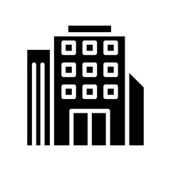 Our Services Building, Office glyph icon. High rise office construction, conference room. apartment house, business area. flat or solid pictogram Vector illustration. design