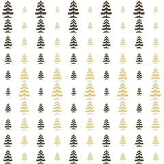 Christmas tree gold and black seamless pattern. Winter Noel print, New year holidays golden decoration, fir tree background, wallpaper, wrapping paper design, gift wrap.