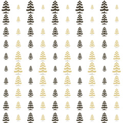 Christmas tree gold and black seamless pattern. Winter Noel print, New year holidays golden decoration, fir tree background, wallpaper, wrapping paper design, gift wrap.